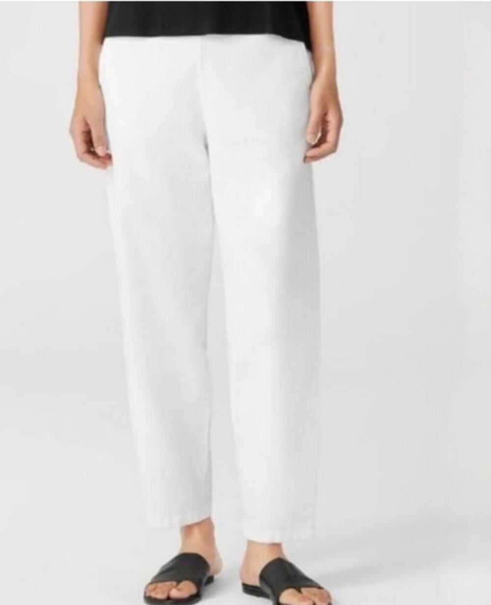 Eileen Fisher Quiet Luxury Bone 100% Silk Georgette Wide Leg Pants Front Zip PL